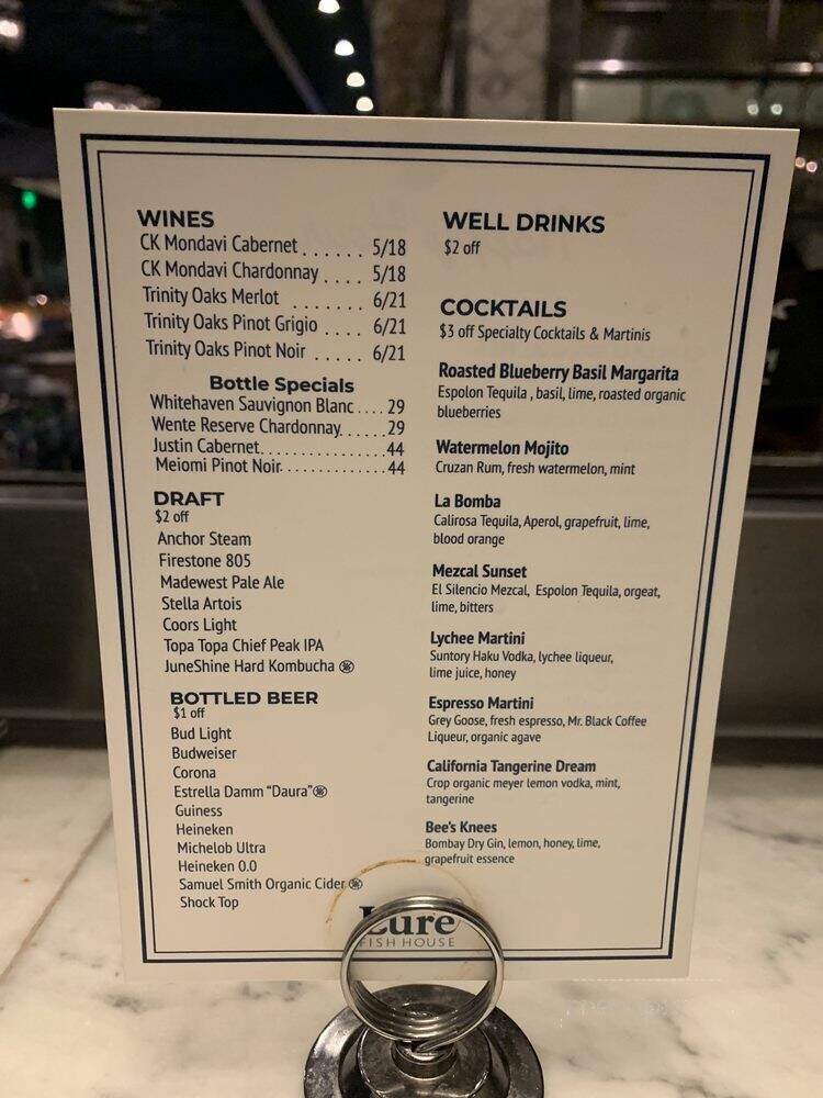 Lure Fish House - Santa Barbara, CA menu_pic