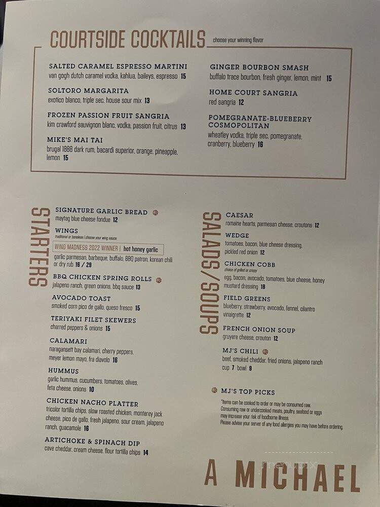Michael Jordan's 23.Sportcafe - Uncasville, CT menu_pic