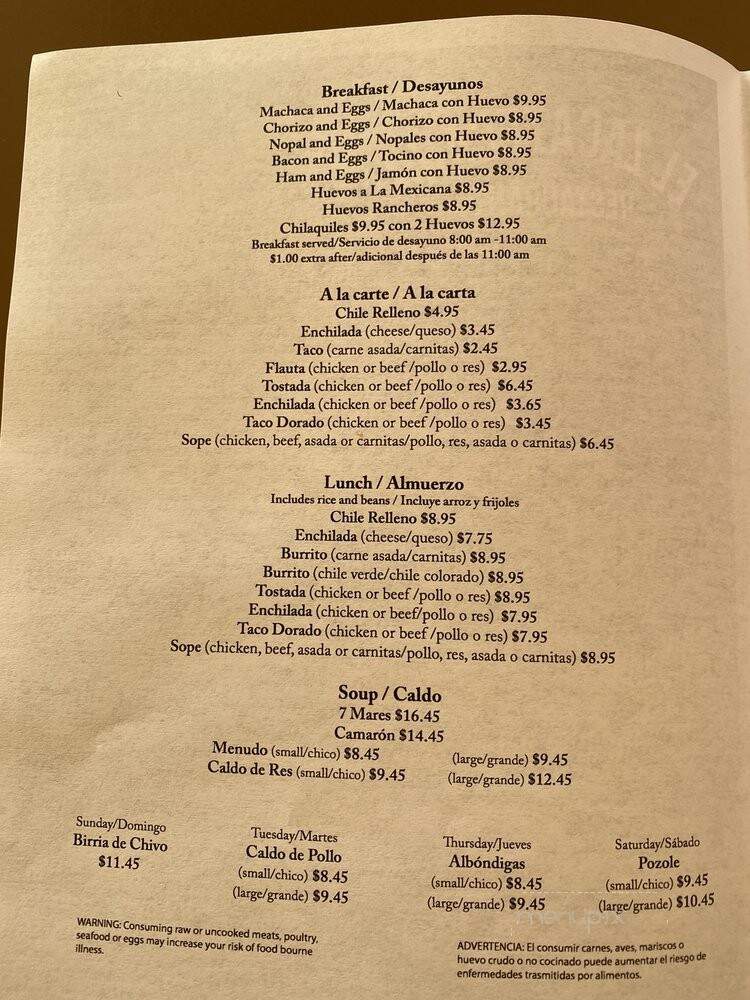 El Zacatecano - Salinas, CA menu_pic
