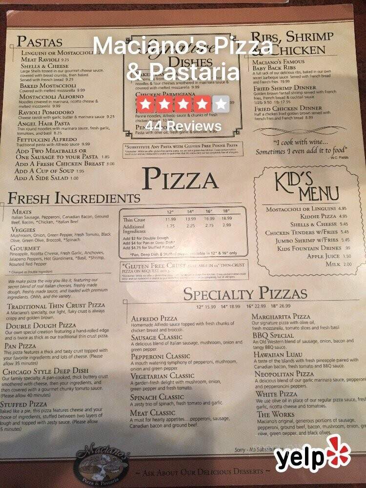 Macianos Pizza & Pastaria - Shorewood, IL menu_pic