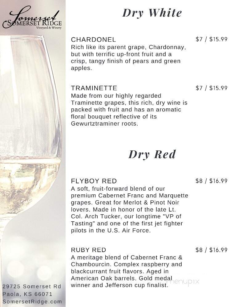 Somerset Ridge Vineyards & Winery - Paola, KS menu_pic
