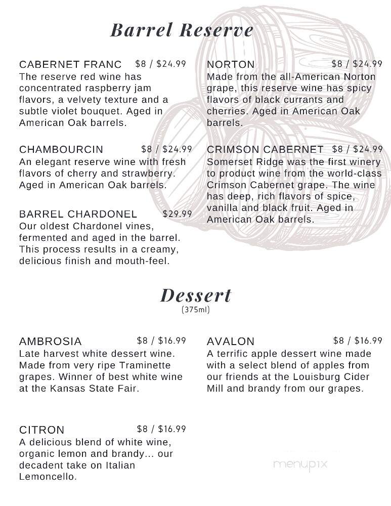 Somerset Ridge Vineyards & Winery - Paola, KS menu_pic