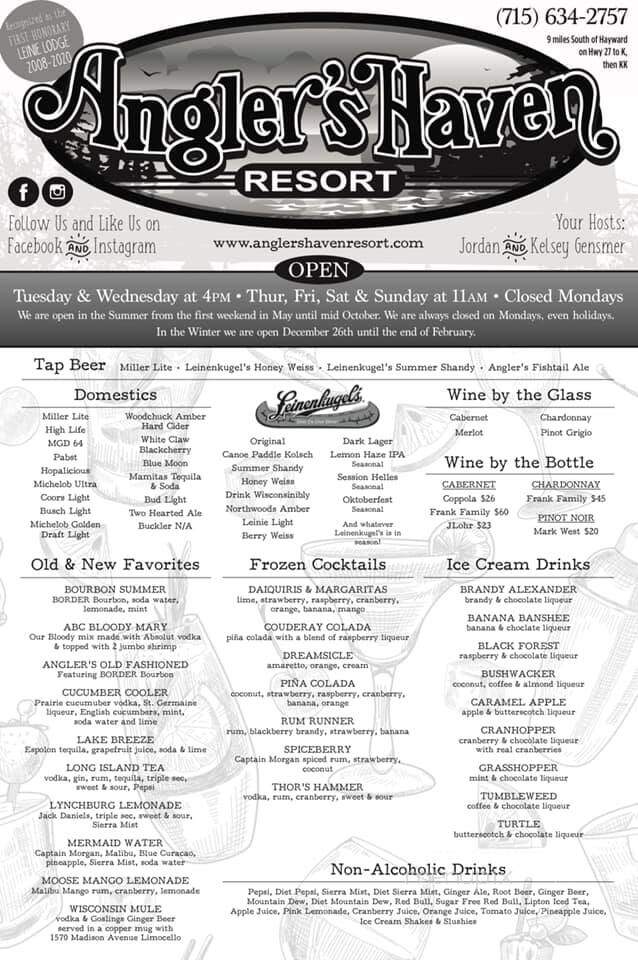 Angler's Haven Resort - Hayward, WI menu_pic