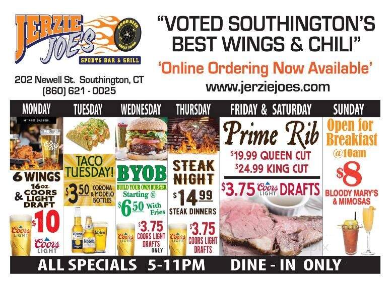 Jerzie Joe's Sports Bar & Grill - Southington, CT menu_pic