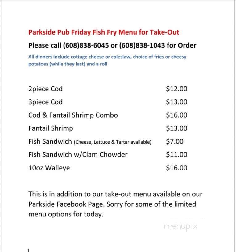 Park Side Pub - McFarland, WI menu_pic