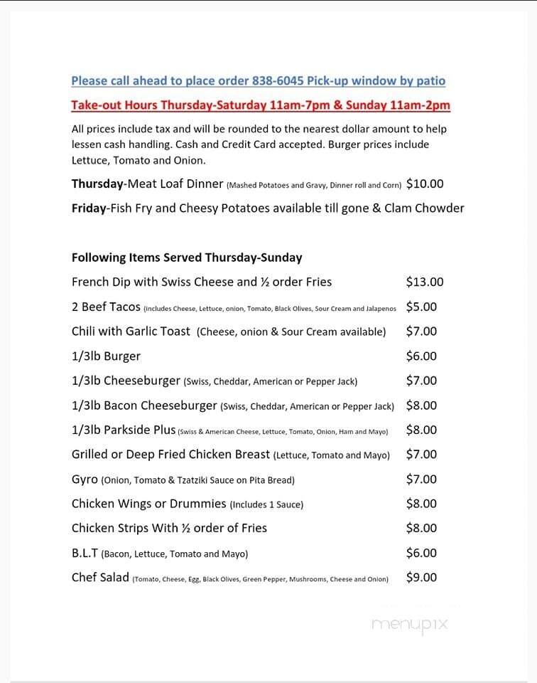 Park Side Pub - McFarland, WI menu_pic