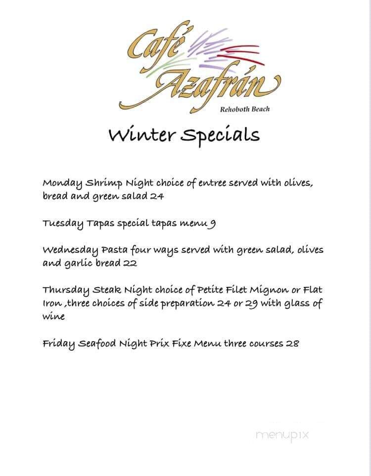 Cafe Azafran - Rehoboth Beach, DE menu_pic
