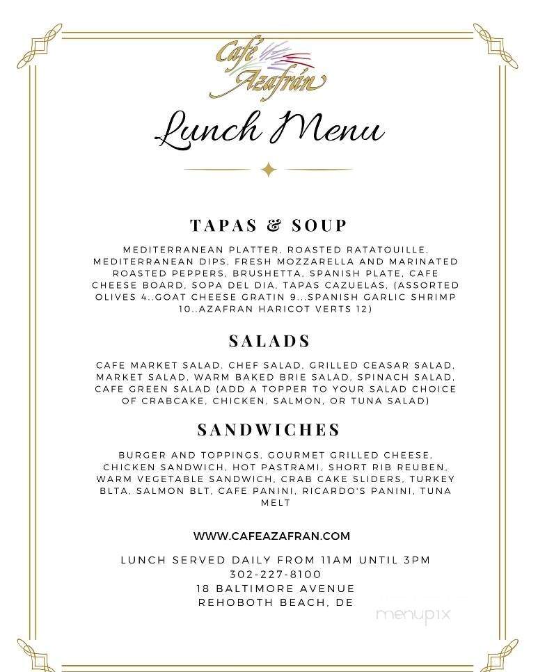 Cafe Azafran - Rehoboth Beach, DE menu_pic