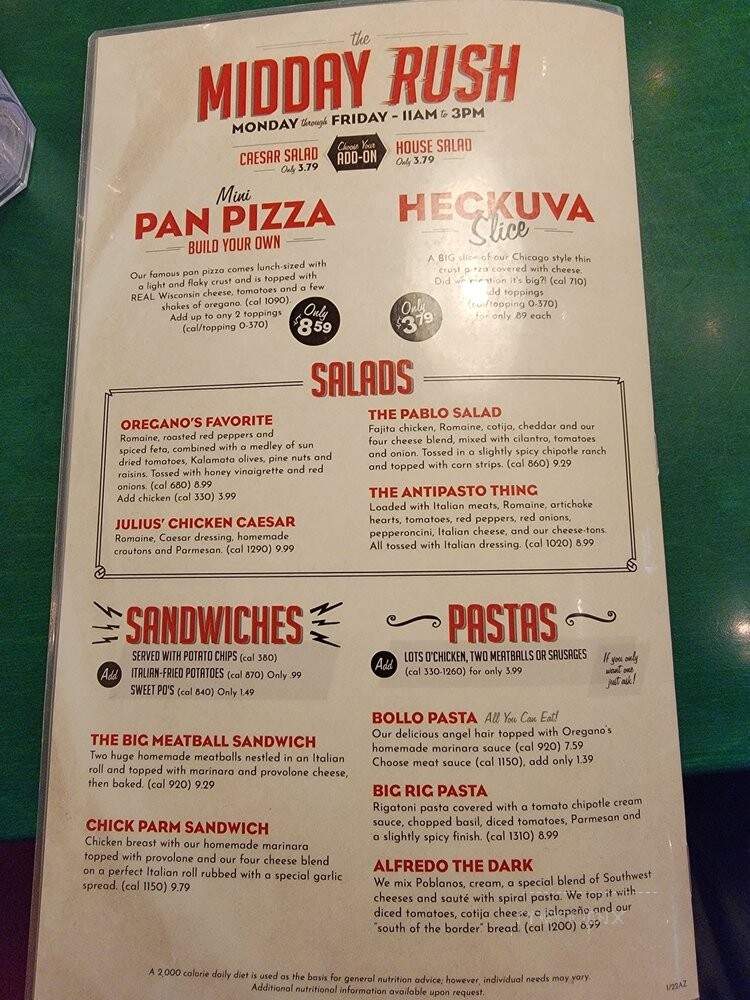 Oregano's Pizza Bistro - Chandler, AZ menu_pic