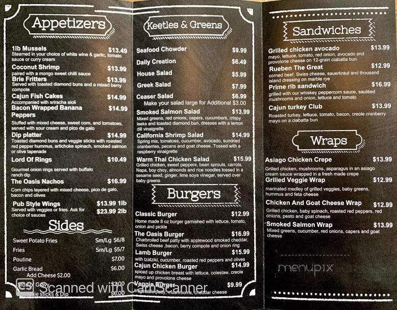 Oasis Bar & Grill - Cobourg, ON menu_pic