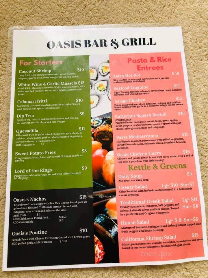 Oasis Bar & Grill - Cobourg, ON menu_pic
