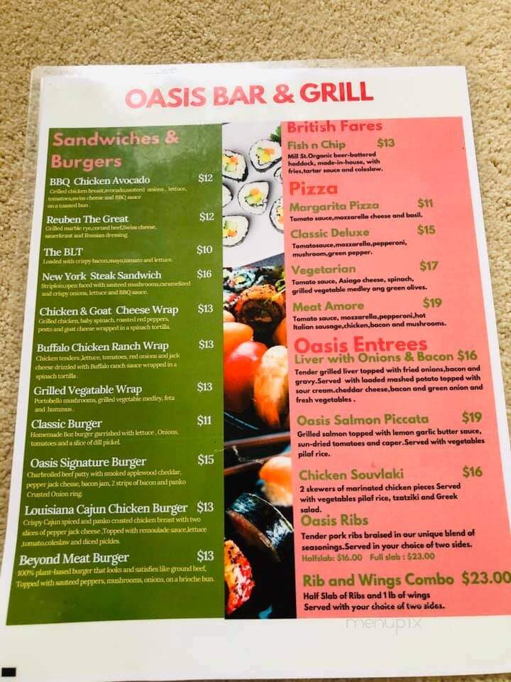 Oasis Bar & Grill - Cobourg, ON menu_pic