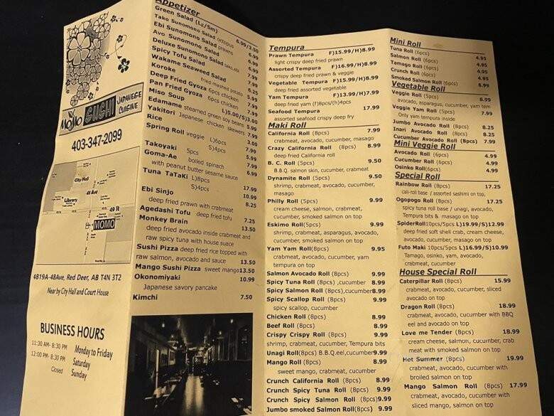 Momo Sushi - Red Deer, AB menu_pic