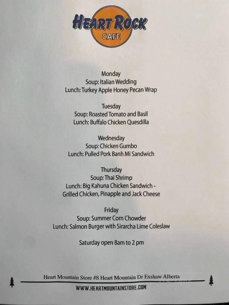 Heart Mountain Store & Service Centre - Exshaw, AB menu_pic