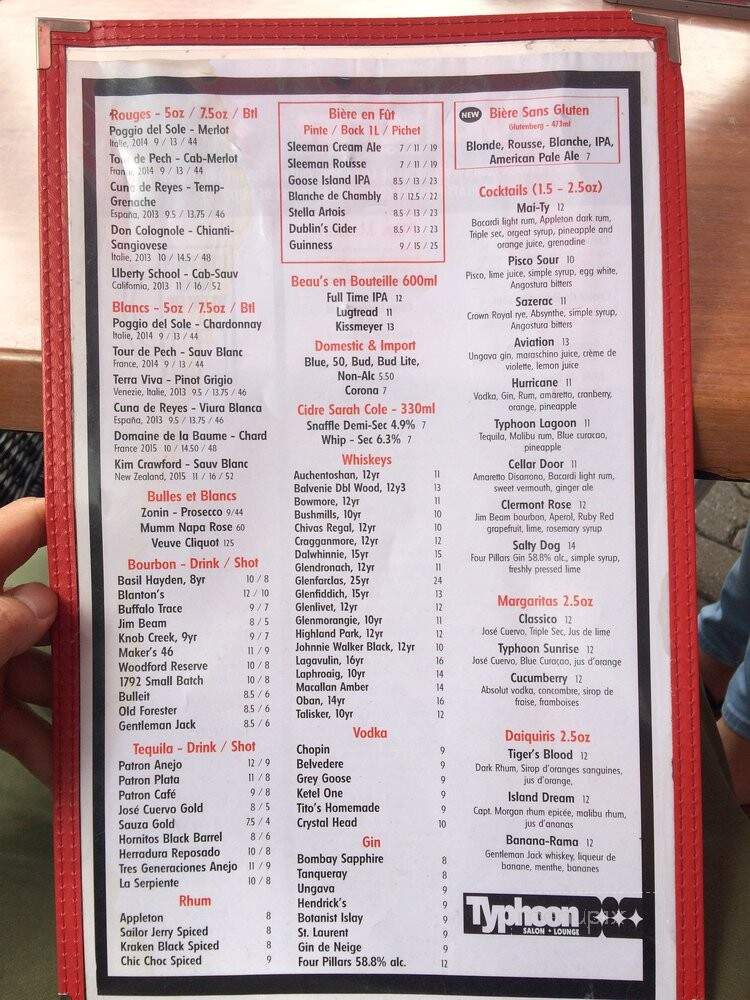 Typhoon Lounge - Montreal, QC menu_pic