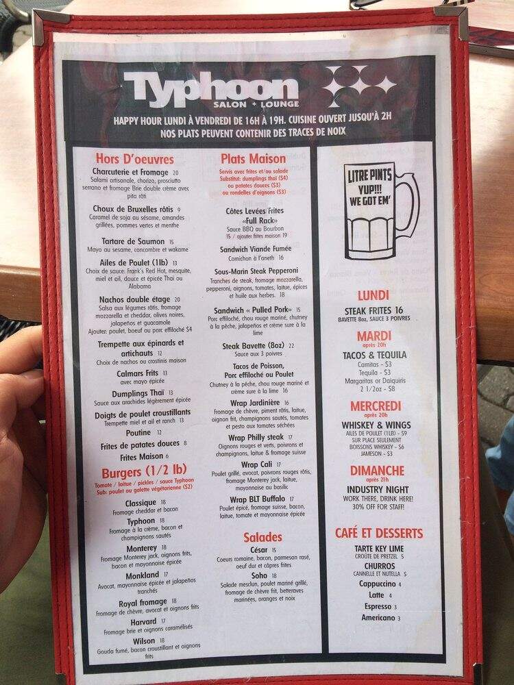 Typhoon Lounge - Montreal, QC menu_pic