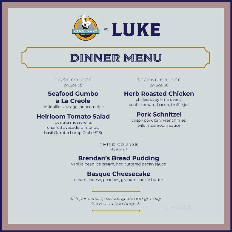 Luke Restaurant - New Orleans, LA menu_pic