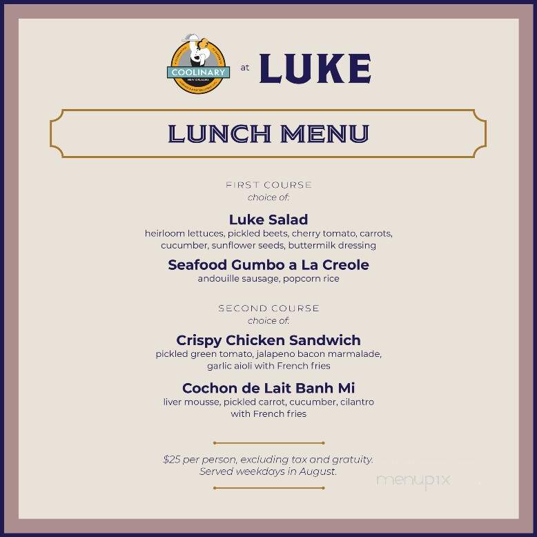 Luke Restaurant - New Orleans, LA menu_pic