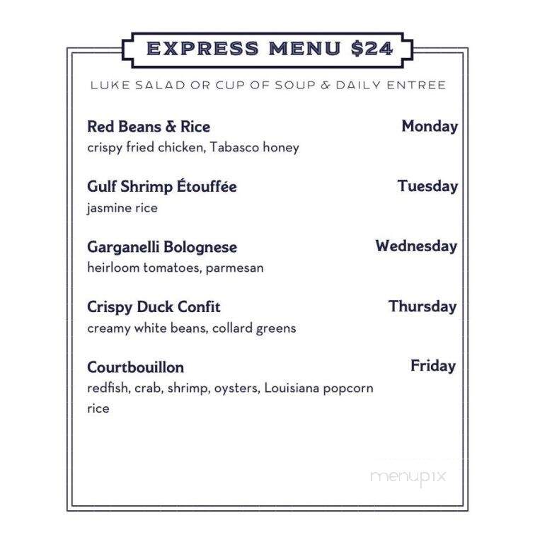 Luke Restaurant - New Orleans, LA menu_pic