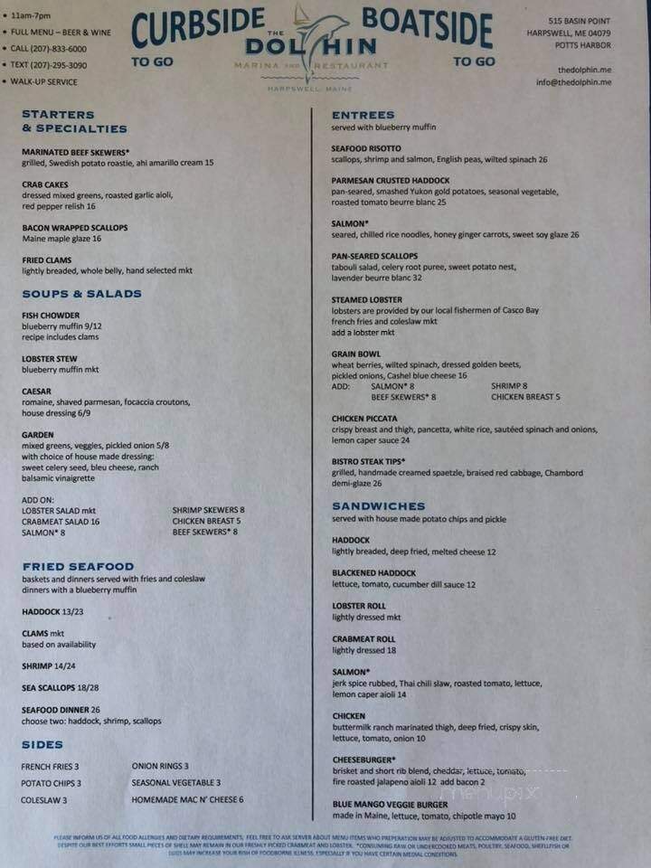 Dolphin Restaurant - Harpswell, ME menu_pic