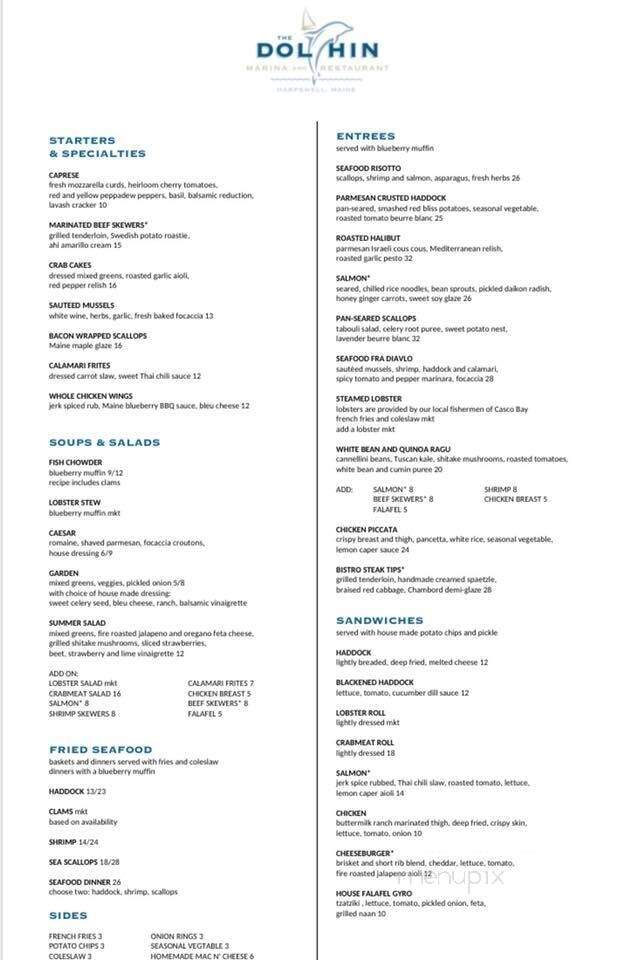 Dolphin Restaurant - Harpswell, ME menu_pic