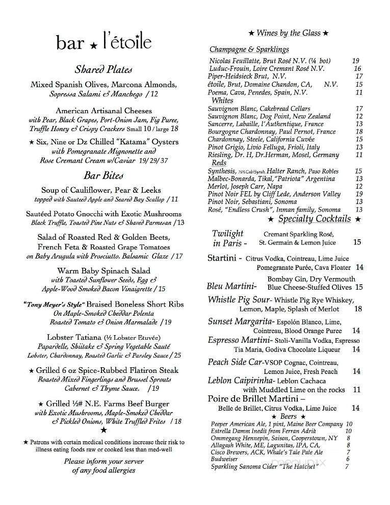 L'Etoile Restaurant - Edgartown, MA menu_pic