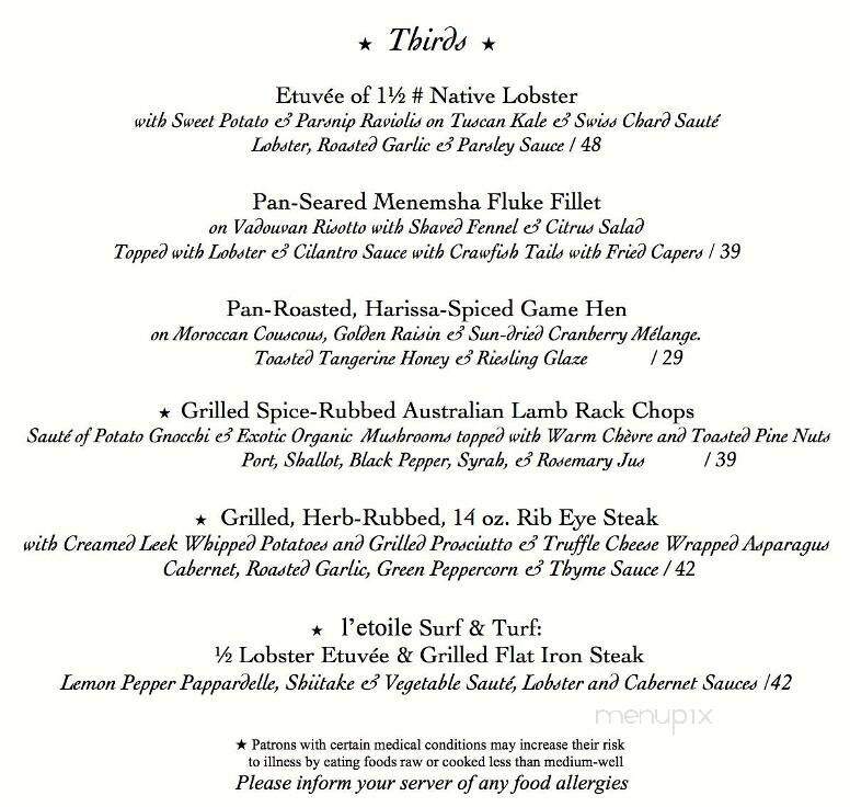 L'Etoile Restaurant - Edgartown, MA menu_pic