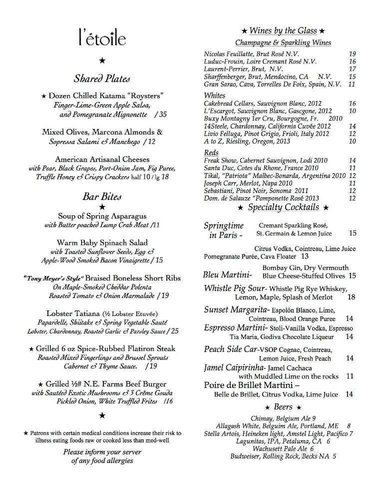 L'Etoile Restaurant - Edgartown, MA menu_pic