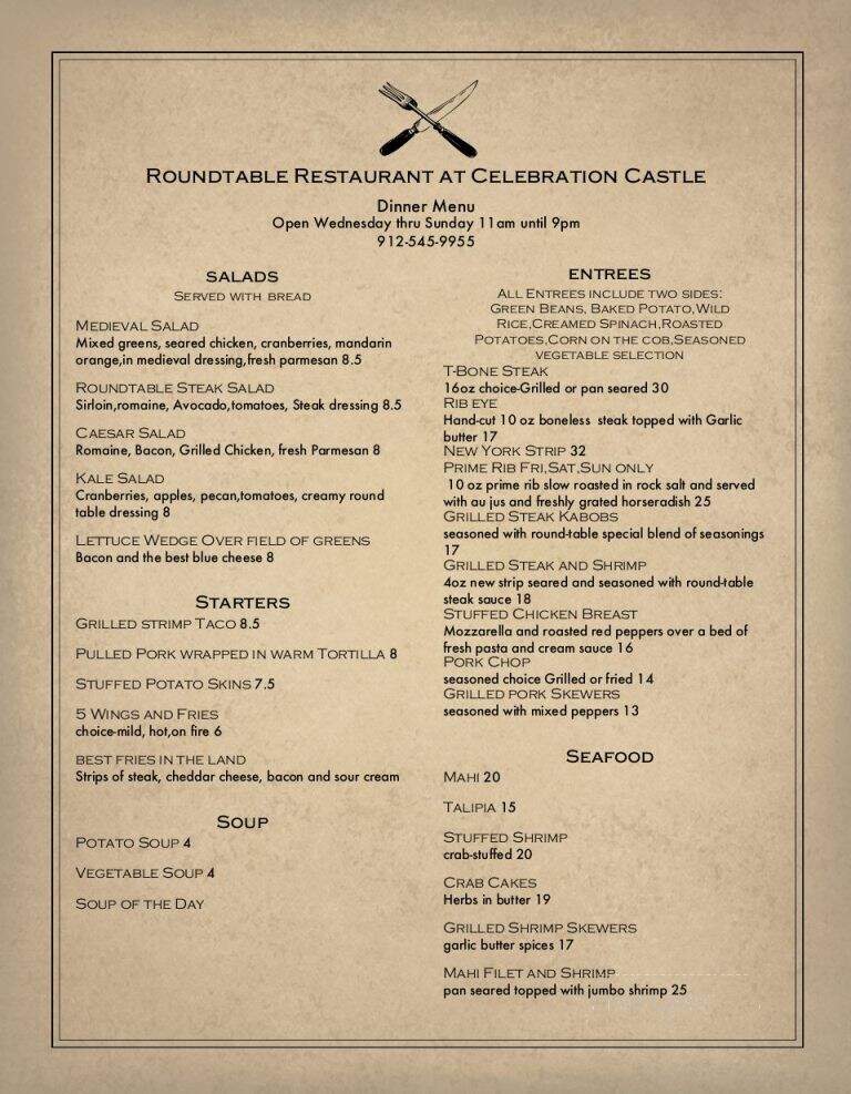 Celebration Castle & Chapel - Ludowici, GA menu_pic