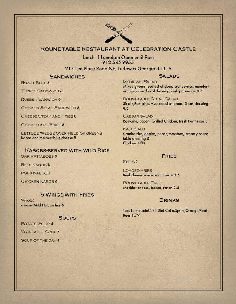 Celebration Castle & Chapel - Ludowici, GA menu_pic
