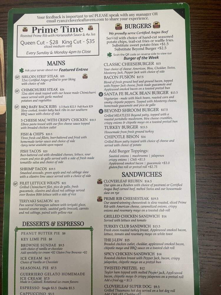 Cloverleaf Tavern - Caldwell, NJ menu_pic