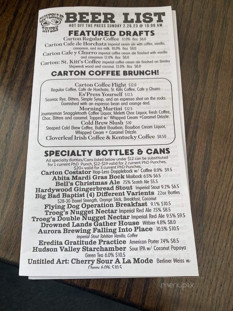 Cloverleaf Tavern - Caldwell, NJ menu_pic