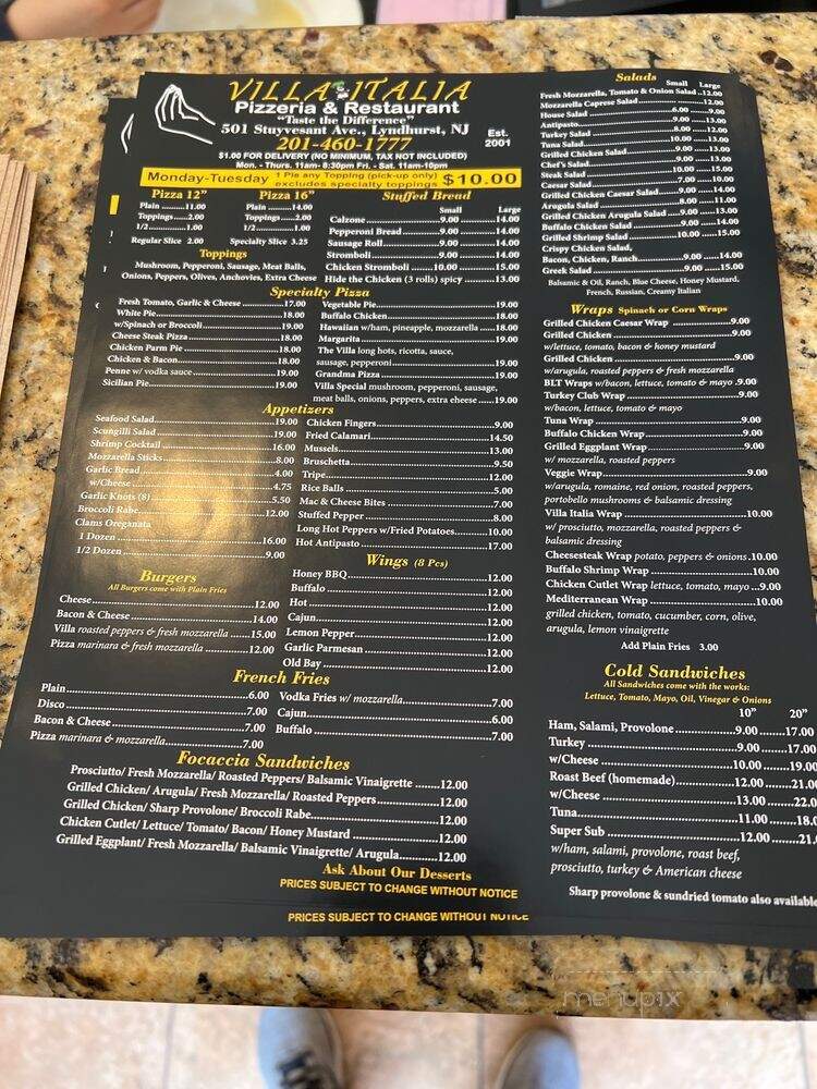 Villa Italia - Lyndhurst, NJ menu_pic