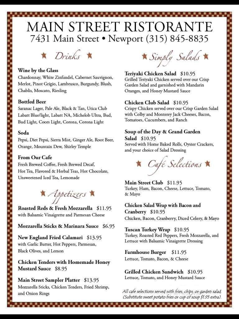 Main Street Ristorante - Newport, NY menu_pic