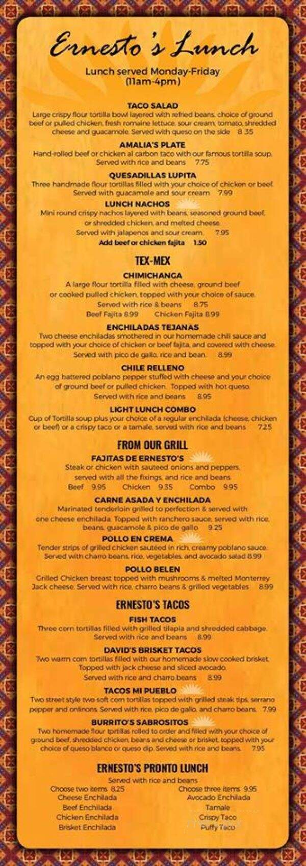 Ernesto's Mexican Restaurant - Pilot Point, TX menu_pic