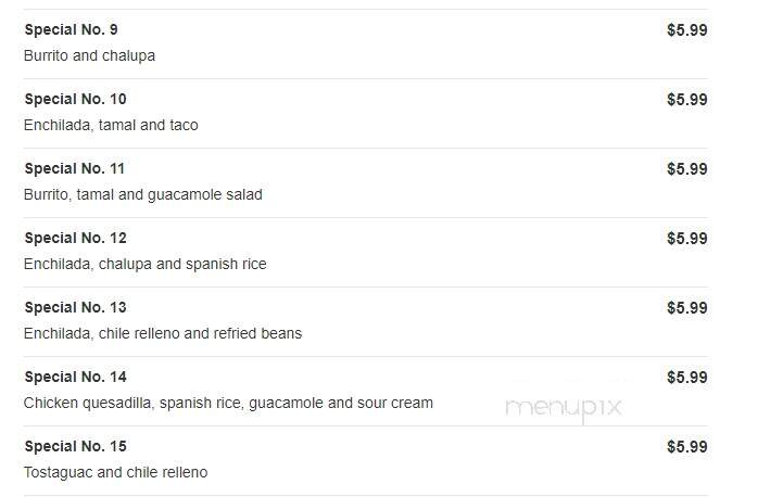 El Charro Mexican Restaurant - Fredericksburg, VA menu_pic