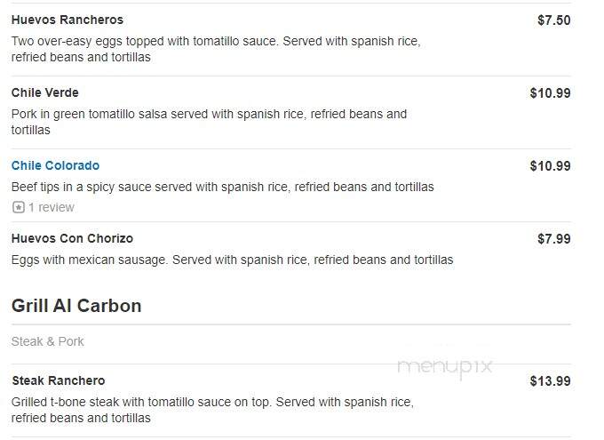 El Charro Mexican Restaurant - Fredericksburg, VA menu_pic