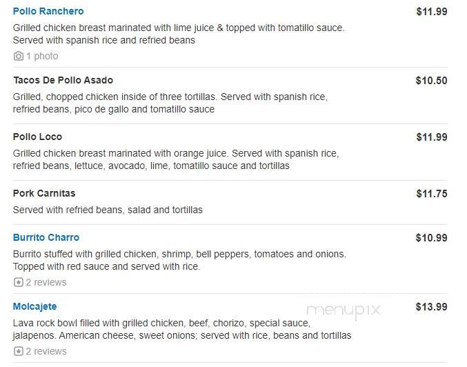 El Charro Mexican Restaurant - Fredericksburg, VA menu_pic