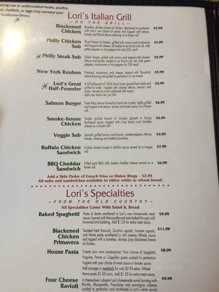 Lori's Italian Grill - Forest, VA menu_pic
