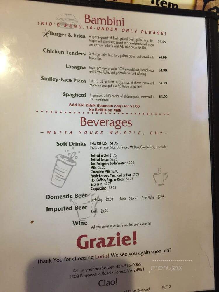 Lori's Italian Grill - Forest, VA menu_pic