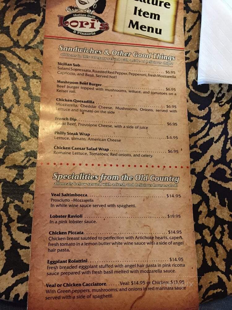 Lori's Italian Grill - Forest, VA menu_pic