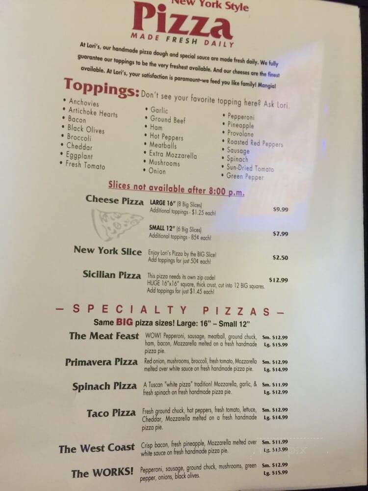 Lori's Italian Grill - Forest, VA menu_pic
