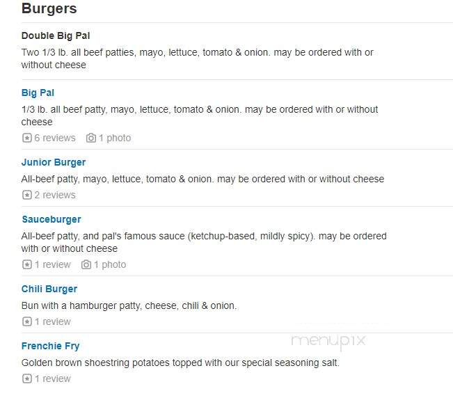 Pal's - Bristol, VA menu_pic