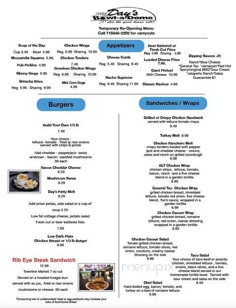 Day's Bowl-A-Dome - Wausau, WI menu_pic