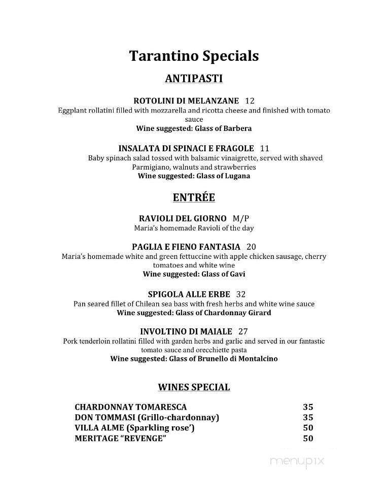 Tarantino Restaurant & Bar - Westport, CT menu_pic