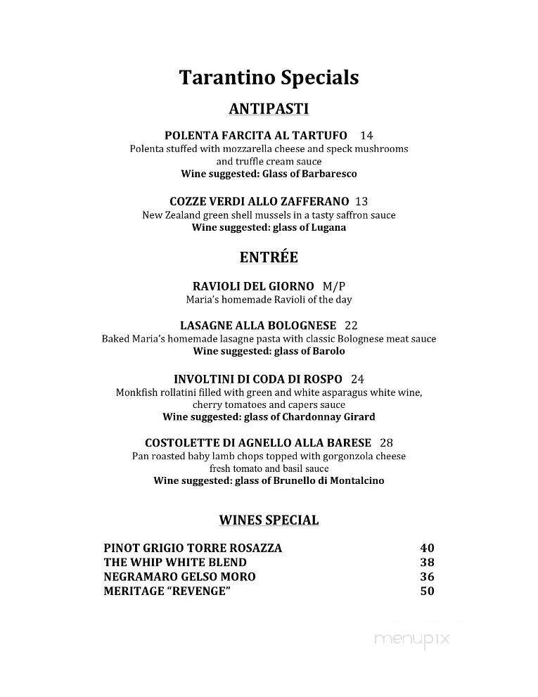 Tarantino Restaurant & Bar - Westport, CT menu_pic