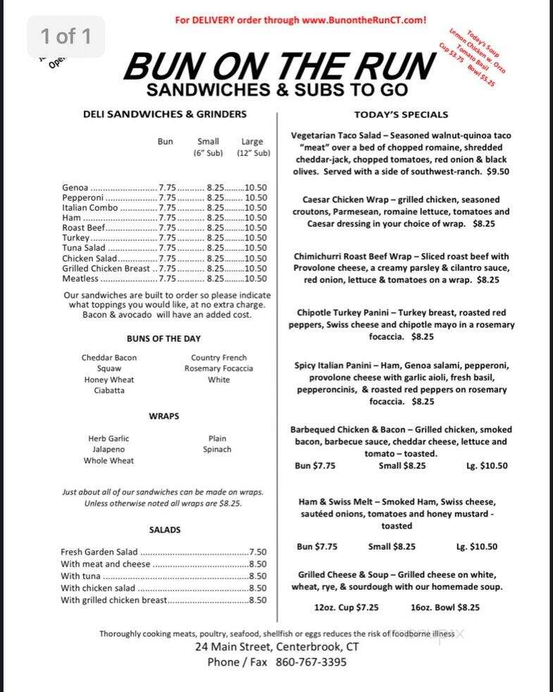 Bun On The Run - Centerbrook, CT menu_pic