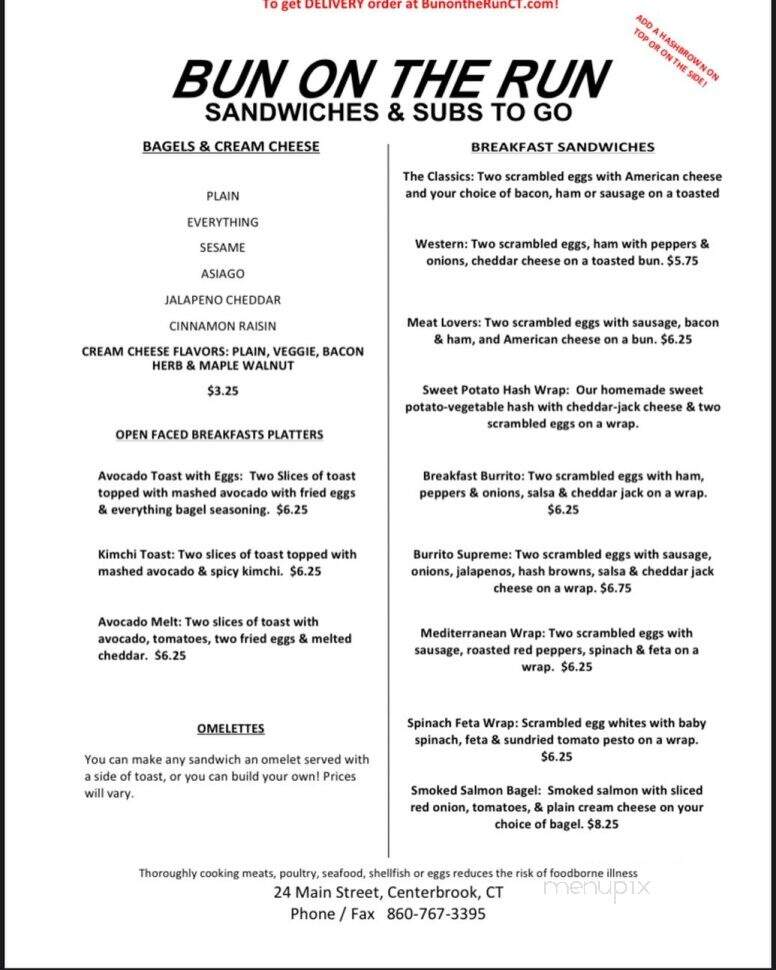 Bun On The Run - Centerbrook, CT menu_pic