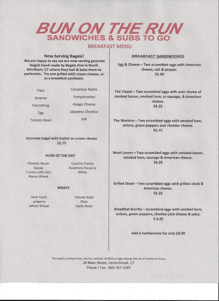 Bun On The Run - Centerbrook, CT menu_pic