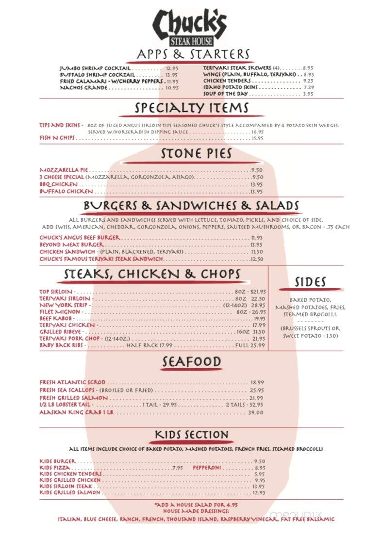 Chuck's Steak House - Rocky Hill, CT menu_pic